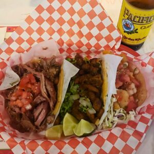 Fish, Carne Asada,  & Garlic Shrimp Tacos