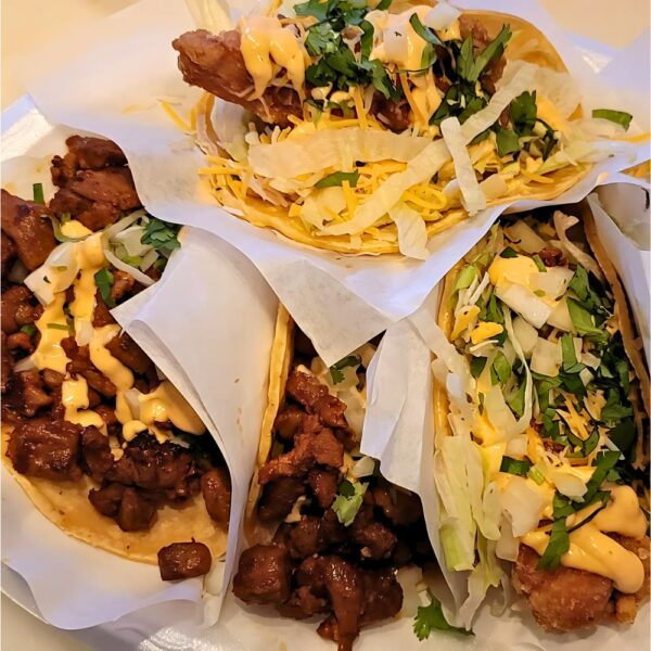 Pork Adobado & Karaage Chicken Tacos